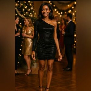 GB Elegant Black One-Shoulder mini dress size 1 NWT